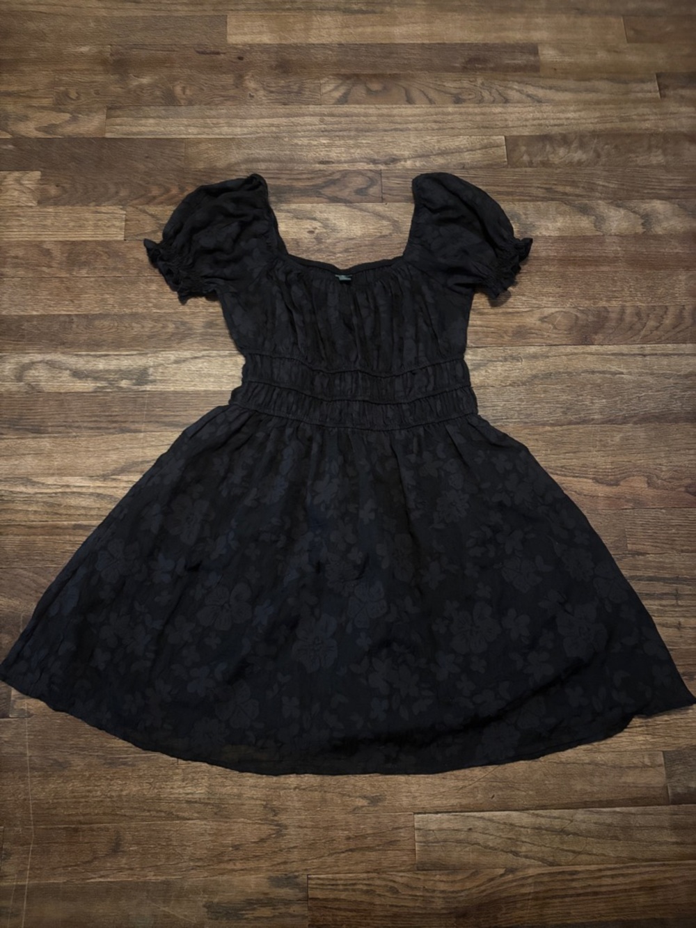wild fable Black Puff-Sleeve Floral Dress